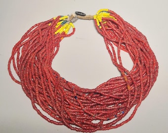 Antique Seedbead Children's Necklace, 27-strand red glass beads, ethnographic Himalayan jewelry, Schmuckrausch Vintage 0055