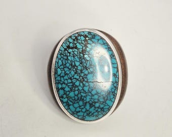 Ring with spiderweb turquoise, Sono wood, Makassar ebony, 925 silver, size 52, Schmuckrausch Vintage 0366
