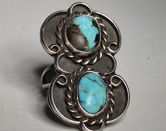 Old Navajo Ring Turquoise Sterling Silver 925 Vintage Pawn 1009