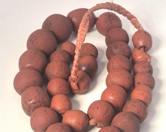 Antique Jatim glass beads, brick red, Java strand, for goldsmiths, jewelry, vintage 0095