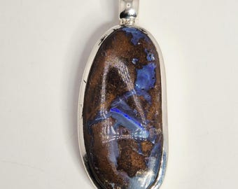 Boulder Opal Pendant 925 Silver Australia Cabochon Handmade Jewelry Rush Vintage 0142