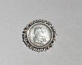 Antique patriotic silver brooch with Kaiser Wilhelm II – traditional costume jewelry circa 1929 – German Empire I 0252