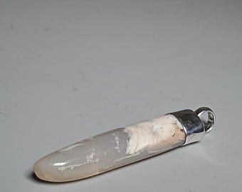 Belemnite Fossil Pendant, Opalized, 925 Silver, Coober Pedy, 49 mm, Schmuckrausch Vintage