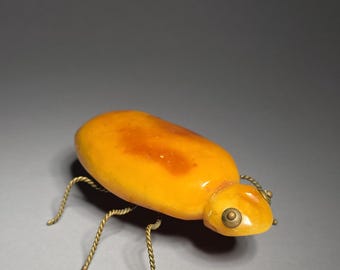 Antique Giant Amber Beetle Brooch • Natural Untreated German Amber • Art Nouveau ca. 1900 • 65g • Schmuckrausch Vintage 09855