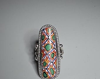 Ring Millefiori Murano Pearl Upcycling Silver 925 Unique Schmuckrausch Vintage 1431