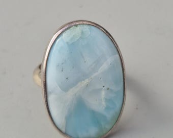 Larimar ring handmade in Bali – oval stone set in 925 silver, size 52, unique piece – Silvery by Schmuckrausch 1916
