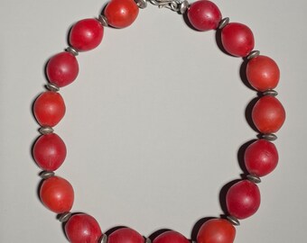 Antique Bohemian Trade Bead Necklace, Red Glass Beads, 925 Sterling Silver – Schmuckrausch Vintage I 1063