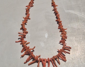 Antique coral necklace branch coral Italy 1950 vintage jewelry orange Mediterranean coral souvenir real natural material 46 cm