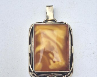 Antique Art Deco pendant made of 835 silver gold-plated | Butterscotch amber | 1930s vintage jewelry I 1454