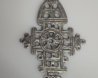 Antique Coptic Cross – Africa – 925 silver tested – openwork & engraved – 26.7g – handmade – patina – Ethiopia 1683