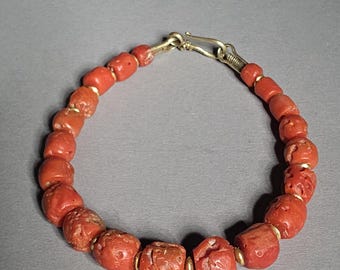 Natural Red Coral Bracelet Corallium Rubrum Italy Untreated Coral Vintage 1950s 925 Silver Gold Plated | Jewelry Rush Vintage 0723