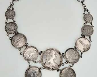 Antique men's silver charivari with Maria Theresa Thaler and 6 five-mark pieces – traditional costume jewelry for Oktoberfest, Schmuckrausch Vintage 1822