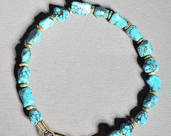 Turquoise bracelet 19 cm | Hubei Natural Turquoise | Blue bracelet with matrix | Gold-plated silver | Boho jewelry | Vintage jewelry collection 0757