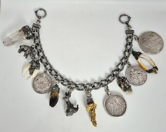 Herren Charivari Silber 835 mit 12 Anhängern Sautaler 1756 Vereinstaler Ludwig II Bergkristall Oktoberfest 1805