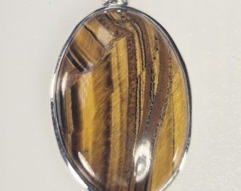 Tiger's eye pendant in 925 silver | Oval cabochon with strong structure | Handmade | Unique piece 1764