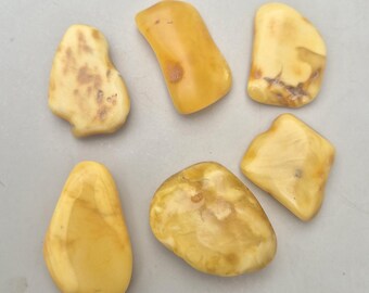 6 natural Baltic amber nuggets Butterscotch – rare colors from the Blue Earth, 41.43g, for further processing I 1463