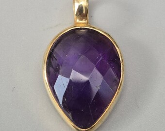Amethyst pendant faceted – drop shape – 14 K gold-plated – 925 silver gold-plated – Silvery by Schmuckrausch Vintage