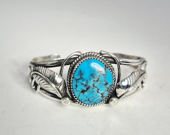 Navajo Silver Bangle USA with Turquoise Vintage Sterling Jewelry Rush Vintage0378