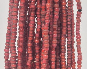 Antique Murano Whiteheart glass bead strand, 3 mm, dark red, approx. 65 cm, trade beads, Schmuckrausch Vintage 0278