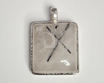 Rectangular Silver Pendant with Natural Inclusions · 925 Silver · Hammered Finish · Modern Vintage Jewelry 0390