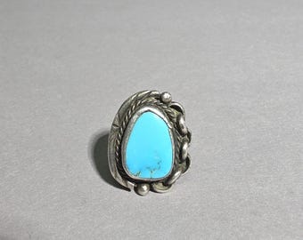 Vintage Native American Blue Turquoise Silver Ring 6.79g Size 55 US 7.25 Southwestern Jewelry I SR1917