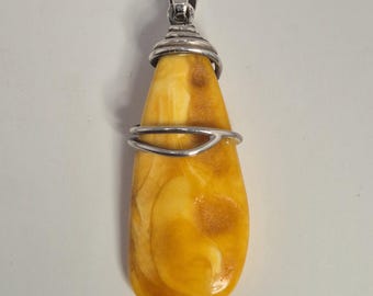 Vintage Amber Pendant Butterscotch Caramel Natural Untreated Bone Bark Imprint 925 Silver Unique Piece Schmuckrausch Vintage 0363
