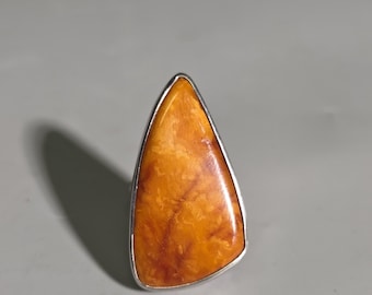 Baltic Amber Ring 925 Sterling Silver | Natural Butterscotch Caramel Amber | Handmade Statement Ring | Size 63 I SR1652