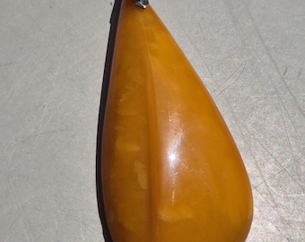 Art Deco Amber Pendant • Butterscotch Orange • 835 Silver • Vintage • 71mm • Beautiful Patina • Unique I 1609