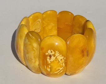 Antique amber bracelet solid elastic 11 elements 70g rare quality Schmuckrausch Vintage 1791