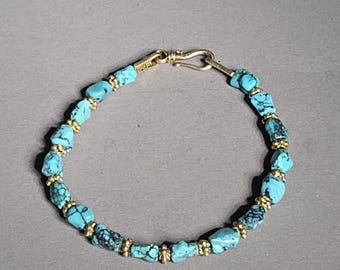 Natural Turquoise Bracelet Vintage Turquoise Beads 925 Silver Black Matrix Boho Jewelry | Jewelry Rush Vintage 0769
