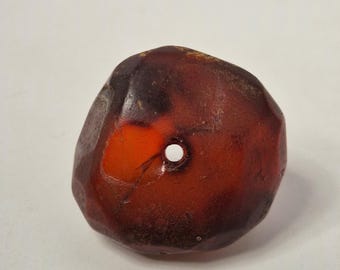 Antique German amber bead, 6.07 g, Bückeburg, traditional costume jewelry, 19th century, untreated, reddish-brown, Schmuckrausch Vintage 0246