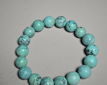 Turquoise bracelet Hubei 12.6 mm untreated 43 g elastic 1970 Schmuckrausch Vintage 0890