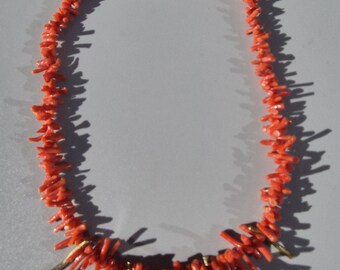 Coral branch necklace with handcrafted silver elements, gold-plated 925, unique goldsmith work, vintage jewelry, Schmuckrausch Vintage 1235