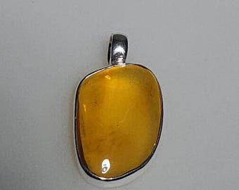Amber pendant, 925 silver, honey-colored, Baltic, unique piece, 5 mm eyelet, Schmuckrausch Vintage 0314