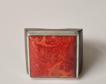 Foam coral ring square 22 × 22 mm – 925 silver – modern statement ring handmade – Schmuckrausch Vintage 1869