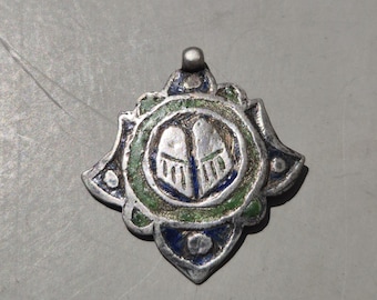 Kennauri Footprint Amulet • Lotus Shape • Himachal Pradesh • Blue Green Enamel • Spiritual Protection Symbol • Tribal Pendant I 1627