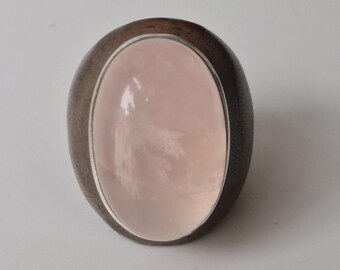 Large rose quartz ring 31 × 21 mm – 925 silver setting – handmade statement ring – Schmuckrausch Vintage 1921