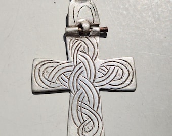 Ethiopian cross pendant with joint • Two-piece • Silver alloy 54mm 1614