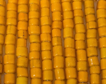 Antique Murano Whiteheart glass beads, yellow-orange, bamboo cut, over 60 cm, Schmuckrausch Vintage 0147