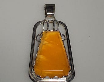 Art Deco pendant, amber, butterscotch, 835 silver, Baltic, geometric, vintage, unique, Schmuckrausch Vintage 0348