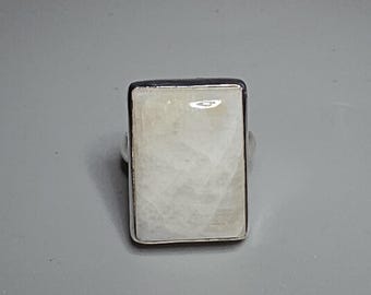 Rainbow Moonstone Ring, 925 Sterling Silver, Rectangular Cabochon, Tribal Spirit Gallery
