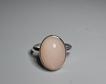 Moonstone ring, apricot, 925 silver, cabochon, simple, Tribal Spirit Gallery