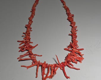 Red coral necklace, 46g genuine coral, Italy 1950s, statement necklace, 60cm, vintage, Schmuckrausch Vintage