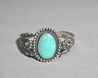 1930s Silver Arrow Fred Harvey Turquoise Sterling Cuff 25.57g – Schmuckrausch Vintage I TS1528