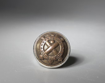Silver signet ring, antique French artillery uniform button, cannon ring, size 60, Tribal Spirit 1084