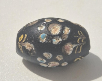 Rare French Ambassador Glass Bead • Antique Trade Bead • Black with Floral Pattern • 1800s • West Africa I 1573