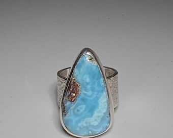 Larimar ring, teardrop shape, 925 silver, Silvery, size 56, 2000s jewelry craze, vintage