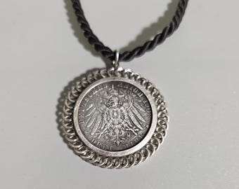 Antique 1909 King Otto Bavaria Silver Coin Necklace – 3 Mark Trachten Jewelry – Oktoberfest Dirndl Pendant I SR1486