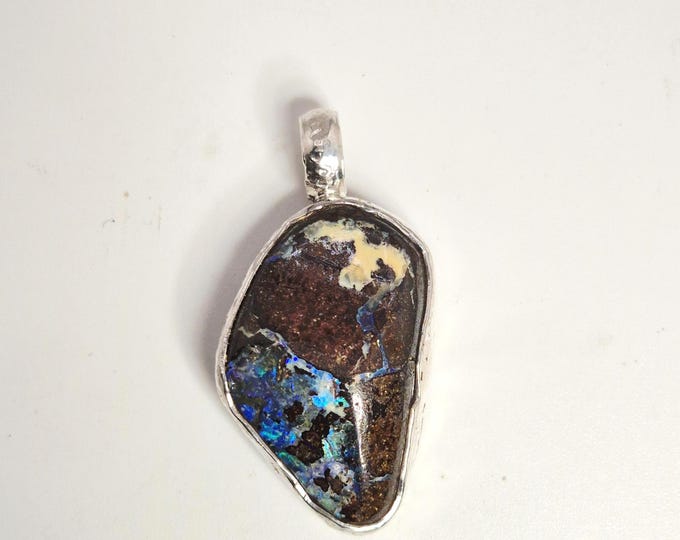 Featured listing image: Boulder opal pendant Australia Greenblend Freeform 925 silver Schmuckrausch Vintage
