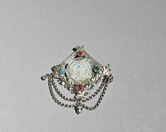 Antique traditional costume brooch made from a 1 Mark silver coin, 1907 | 835 silver | German Empire | Vintage Jewelry I 0162